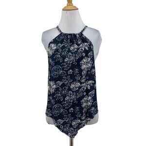 We The Free People Tank Top Womens M Medium Multi Floral Halter Handkerchief Hem